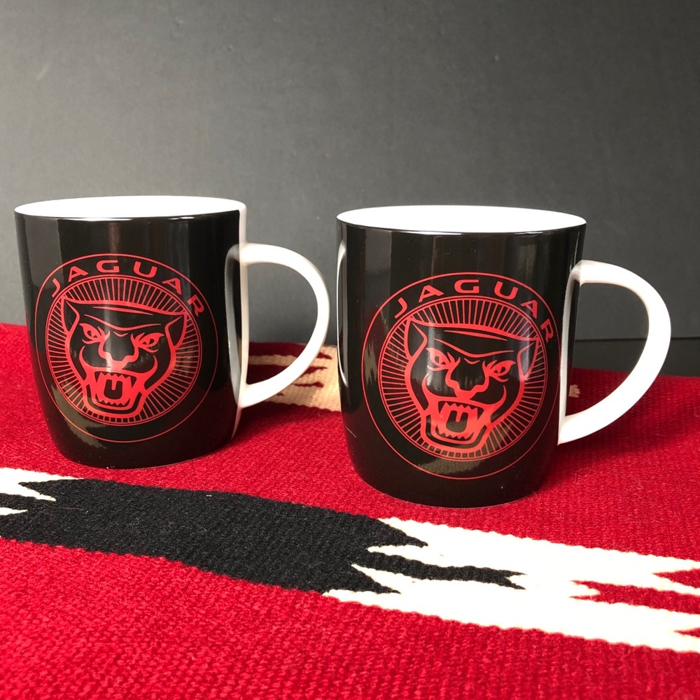 Set 2 Jaguar Automobile / Car Logo Porcelain Mugs